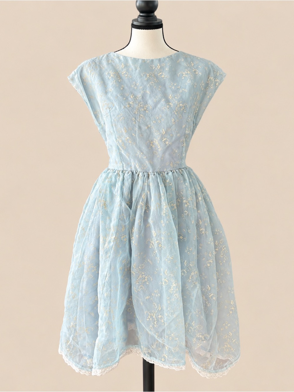 60s VTG CottageCore Coquette Handmade Fit and Flare Light Blue Dress 6